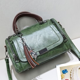 Tassel Decor Handbag, Women's Large Capacity Shoulder Bag, Fashion Zipper Crossbody Bag With Removable Strap