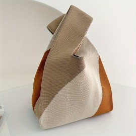 Colorblock Knitted Casual Handbag, PortableVersatile Satchel Bag, All-Match Woven Shopping Bag