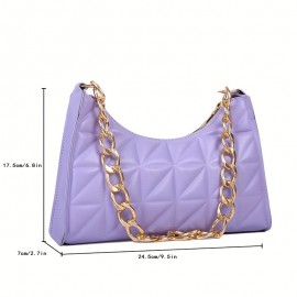 Trendy Argyle Quilted Shoulder Bag, PU Leather Solid Color Chain Handle Bag, Perfect Underarm Bag For Daily Use