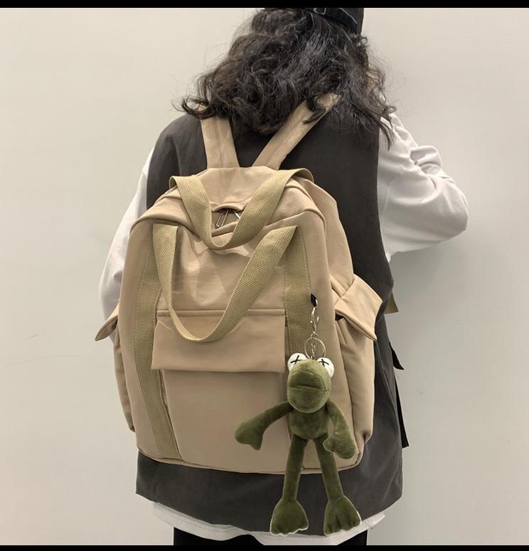pocket front backpack preppy style solid color nylon bookbag kawaii large capacity double handle school bag details 4