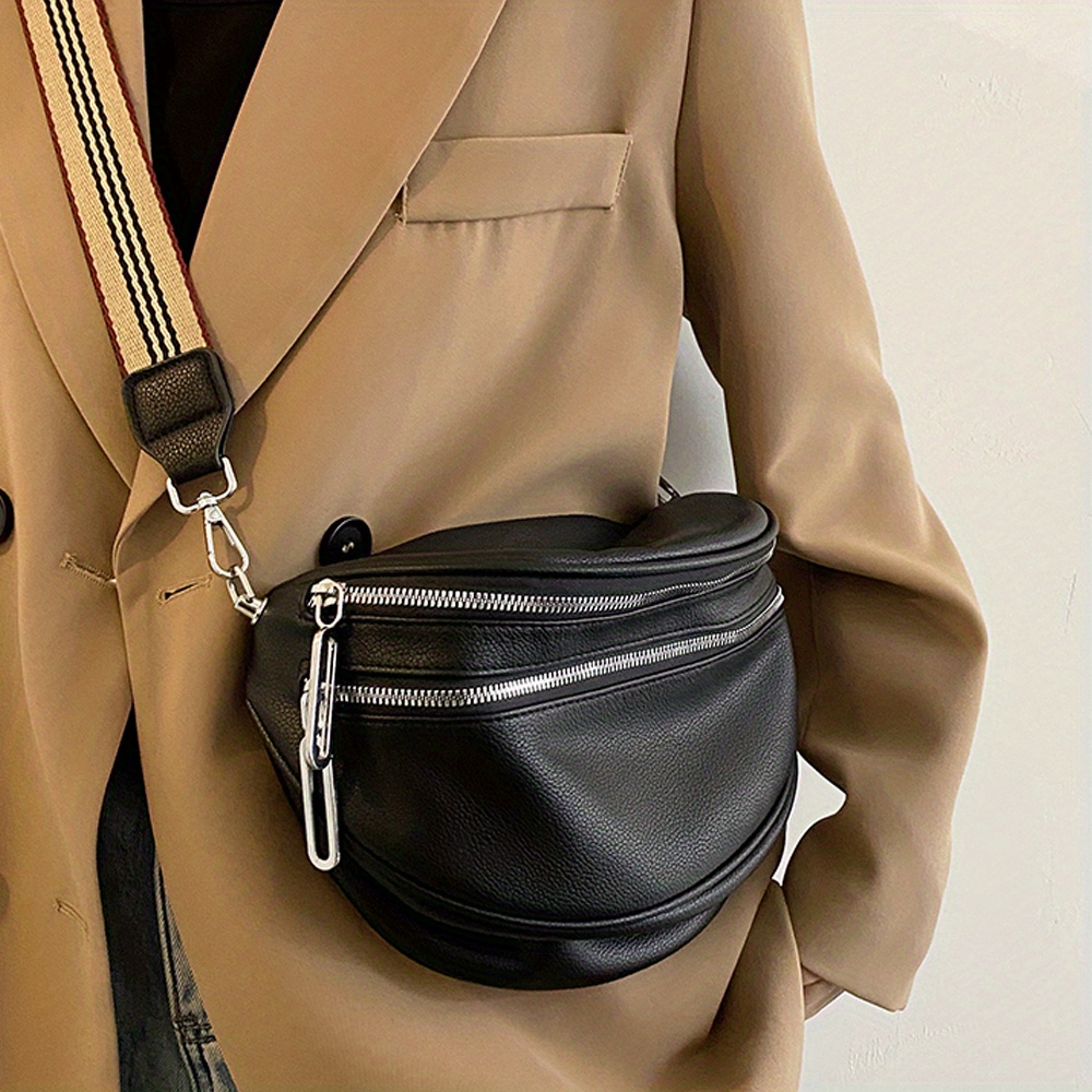 vintage pu crossbody sling bag trendy double zipper waist bag womens fashion shoulder purse fanny pack details 0